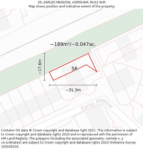 56, EARLES MEADOW, HORSHAM, RH12 4HR: Plot and title map