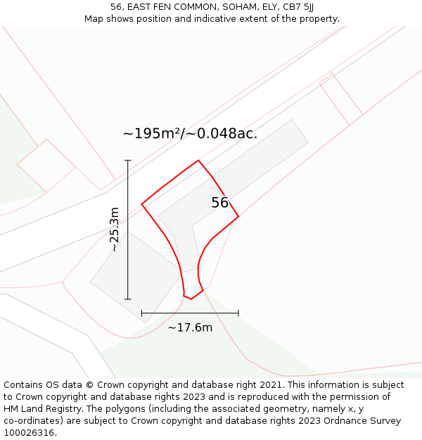 56, EAST FEN COMMON, SOHAM, ELY, CB7 5JJ: Plot and title map