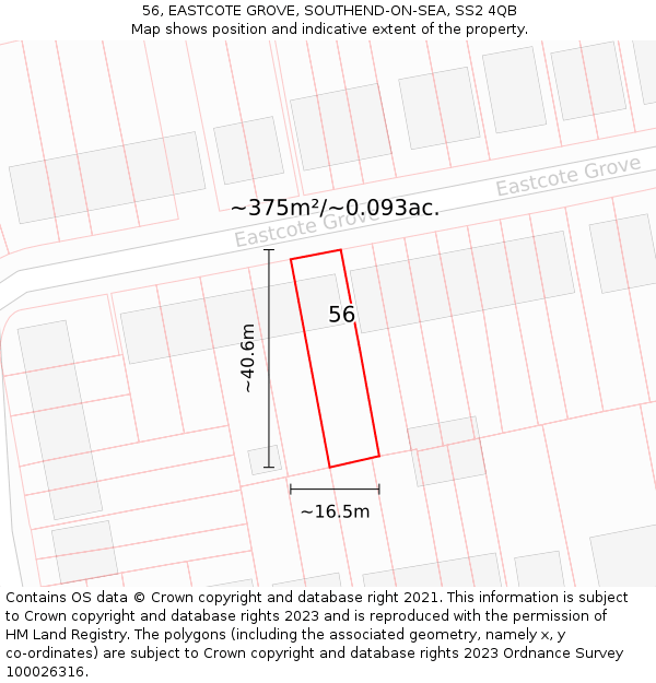 56, EASTCOTE GROVE, SOUTHEND-ON-SEA, SS2 4QB: Plot and title map
