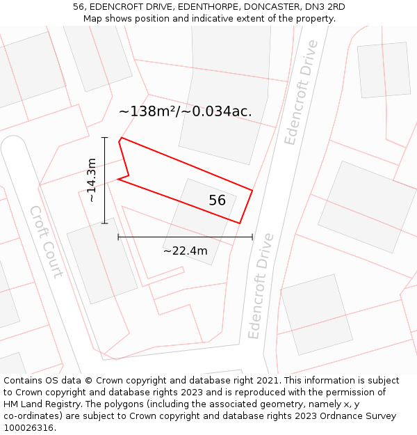 56, EDENCROFT DRIVE, EDENTHORPE, DONCASTER, DN3 2RD: Plot and title map