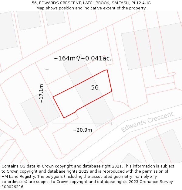 56, EDWARDS CRESCENT, LATCHBROOK, SALTASH, PL12 4UG: Plot and title map