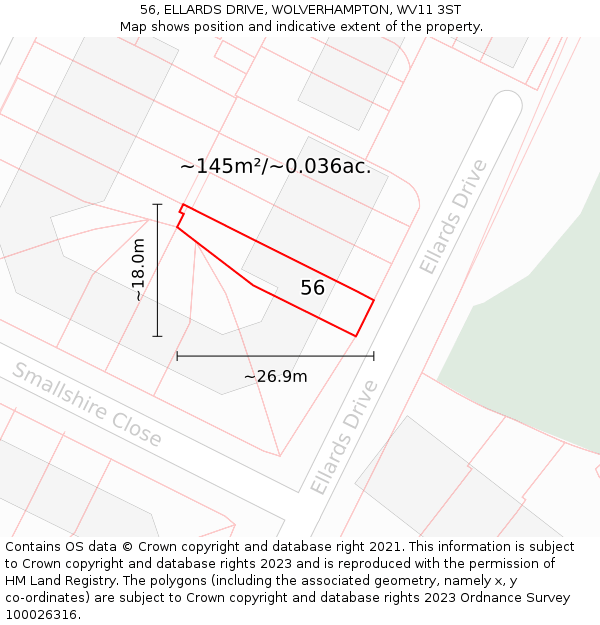 56, ELLARDS DRIVE, WOLVERHAMPTON, WV11 3ST: Plot and title map