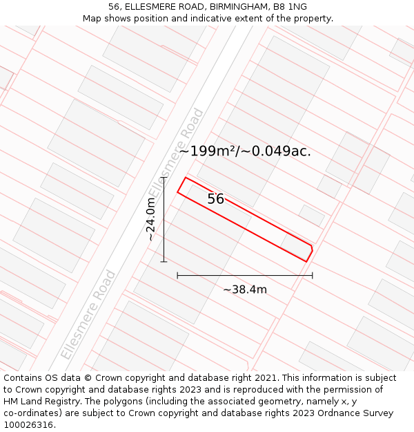 56, ELLESMERE ROAD, BIRMINGHAM, B8 1NG: Plot and title map