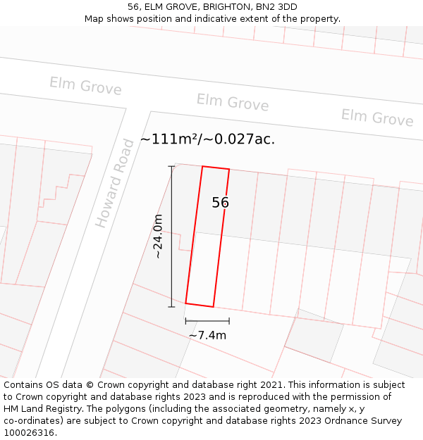 56, ELM GROVE, BRIGHTON, BN2 3DD: Plot and title map