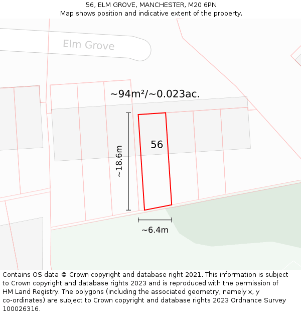 56, ELM GROVE, MANCHESTER, M20 6PN: Plot and title map