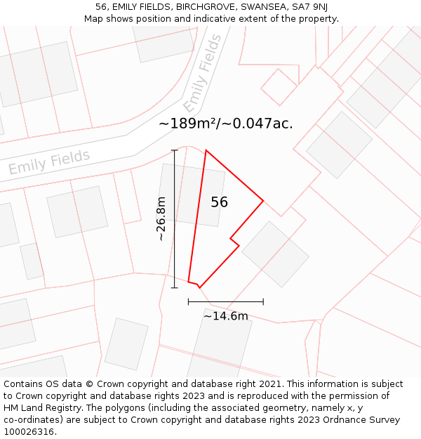 56, EMILY FIELDS, BIRCHGROVE, SWANSEA, SA7 9NJ: Plot and title map