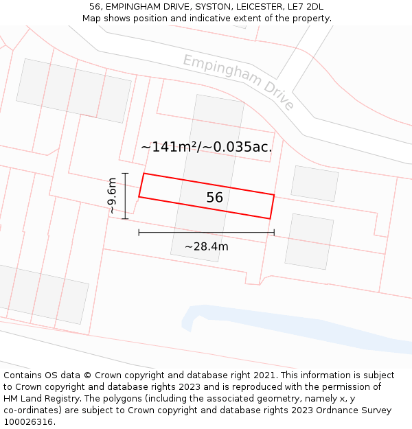 56, EMPINGHAM DRIVE, SYSTON, LEICESTER, LE7 2DL: Plot and title map