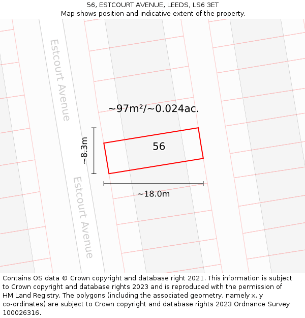 56, ESTCOURT AVENUE, LEEDS, LS6 3ET: Plot and title map