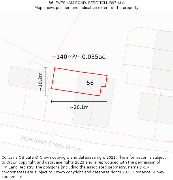 56, EVESHAM ROAD, REDDITCH, B97 4LA: Plot and title map