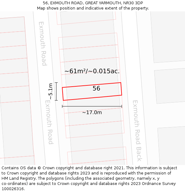 56, EXMOUTH ROAD, GREAT YARMOUTH, NR30 3DP: Plot and title map