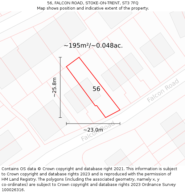 56, FALCON ROAD, STOKE-ON-TRENT, ST3 7FQ: Plot and title map