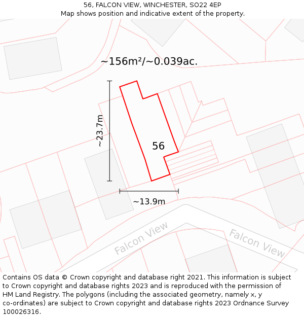 56, FALCON VIEW, WINCHESTER, SO22 4EP: Plot and title map