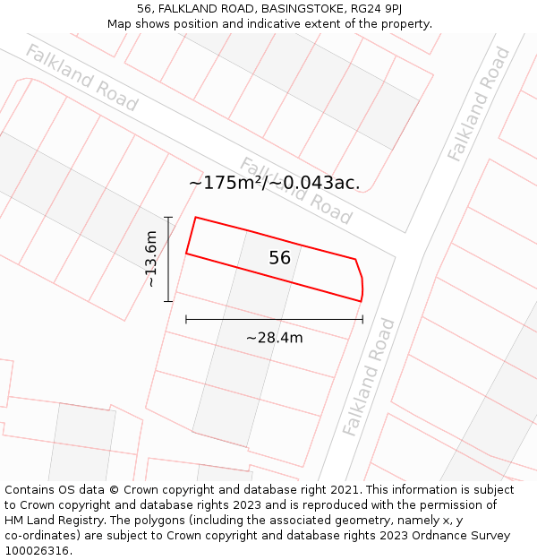 56, FALKLAND ROAD, BASINGSTOKE, RG24 9PJ: Plot and title map