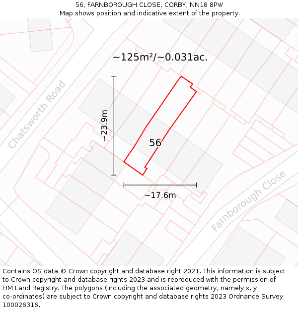 56, FARNBOROUGH CLOSE, CORBY, NN18 8PW: Plot and title map