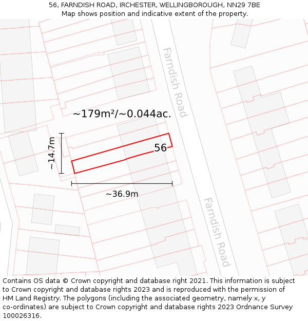 56, FARNDISH ROAD, IRCHESTER, WELLINGBOROUGH, NN29 7BE: Plot and title map