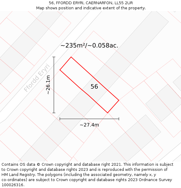 56, FFORDD ERYRI, CAERNARFON, LL55 2UR: Plot and title map