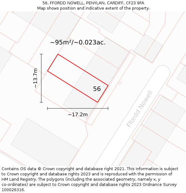 56, FFORDD NOWELL, PENYLAN, CARDIFF, CF23 9FA: Plot and title map