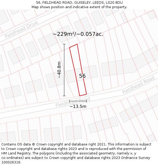 56, FIELDHEAD ROAD, GUISELEY, LEEDS, LS20 8DU: Plot and title map