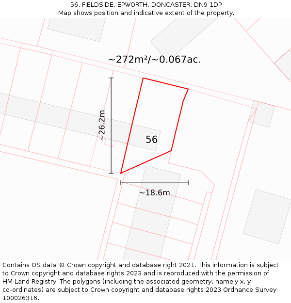 56, FIELDSIDE, EPWORTH, DONCASTER, DN9 1DP: Plot and title map