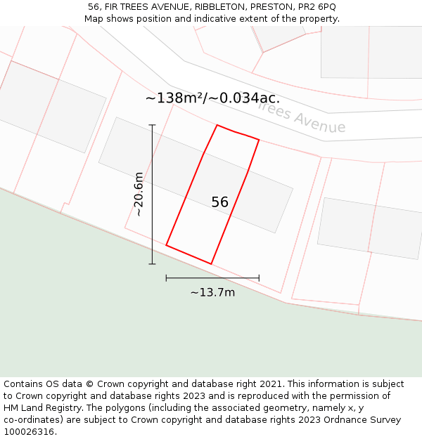 56, FIR TREES AVENUE, RIBBLETON, PRESTON, PR2 6PQ: Plot and title map