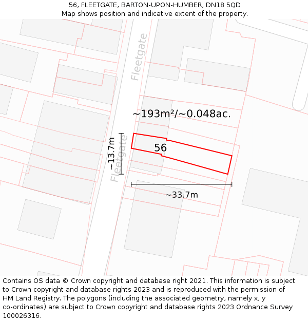 56, FLEETGATE, BARTON-UPON-HUMBER, DN18 5QD: Plot and title map