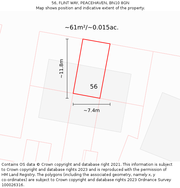 56, FLINT WAY, PEACEHAVEN, BN10 8GN: Plot and title map