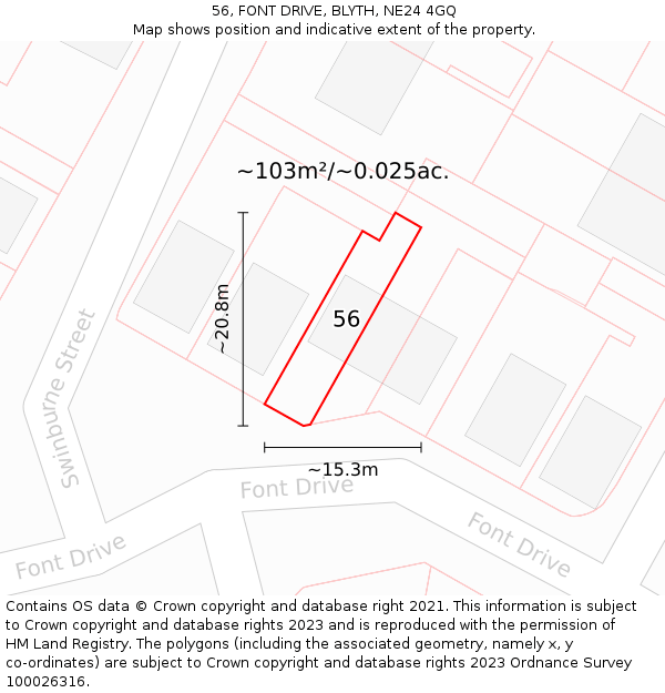 56, FONT DRIVE, BLYTH, NE24 4GQ: Plot and title map