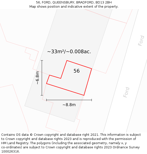 56, FORD, QUEENSBURY, BRADFORD, BD13 2BH: Plot and title map