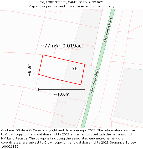 56, FORE STREET, CAMELFORD, PL32 9PG: Plot and title map