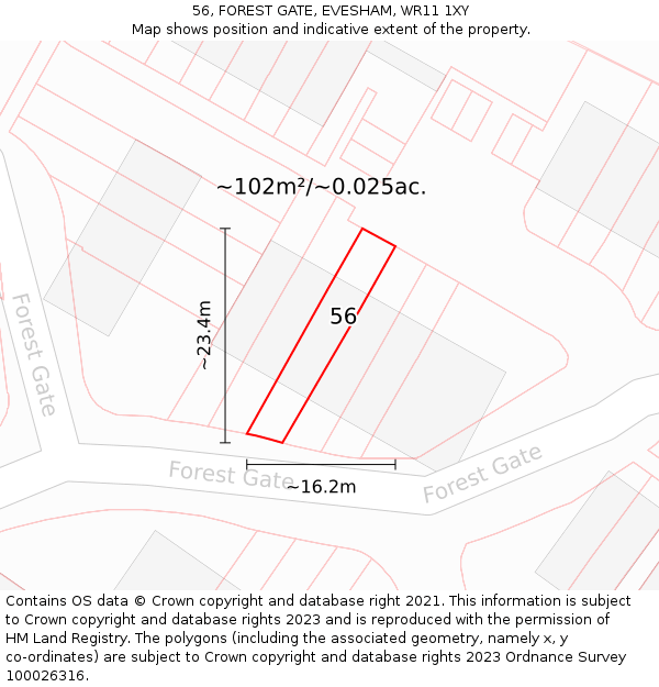 56, FOREST GATE, EVESHAM, WR11 1XY: Plot and title map
