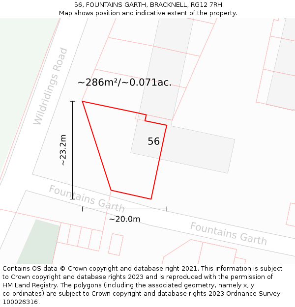 56, FOUNTAINS GARTH, BRACKNELL, RG12 7RH: Plot and title map