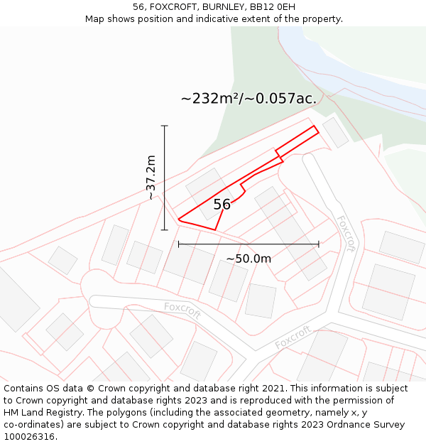 56, FOXCROFT, BURNLEY, BB12 0EH: Plot and title map
