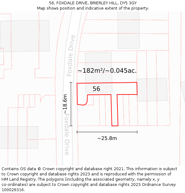 56, FOXDALE DRIVE, BRIERLEY HILL, DY5 3GY: Plot and title map