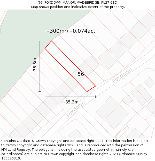 56, FOXDOWN MANOR, WADEBRIDGE, PL27 6BD: Plot and title map