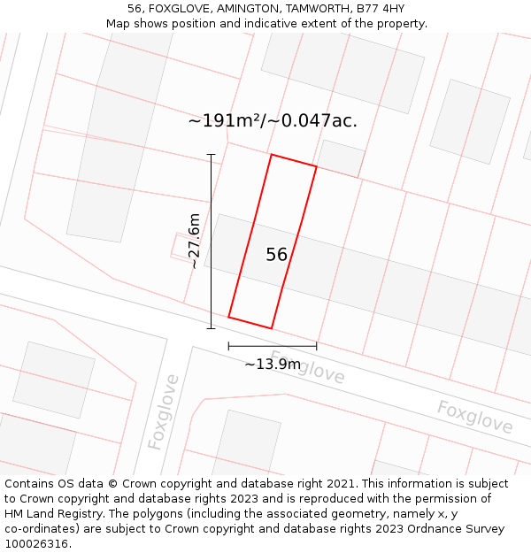 56, FOXGLOVE, AMINGTON, TAMWORTH, B77 4HY: Plot and title map