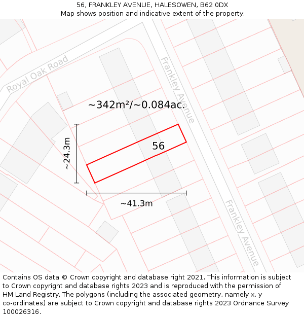 56, FRANKLEY AVENUE, HALESOWEN, B62 0DX: Plot and title map