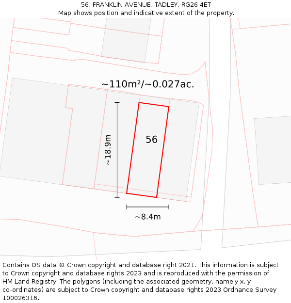 56, FRANKLIN AVENUE, TADLEY, RG26 4ET: Plot and title map