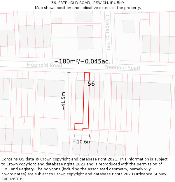 56, FREEHOLD ROAD, IPSWICH, IP4 5HY: Plot and title map