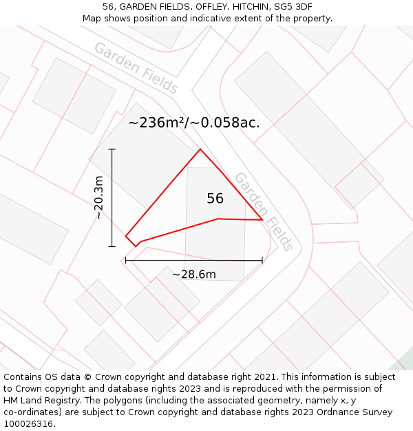56, GARDEN FIELDS, OFFLEY, HITCHIN, SG5 3DF: Plot and title map
