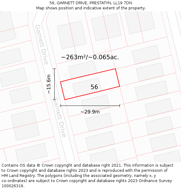 56, GARNETT DRIVE, PRESTATYN, LL19 7DN: Plot and title map
