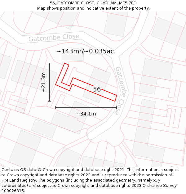 56, GATCOMBE CLOSE, CHATHAM, ME5 7RD: Plot and title map