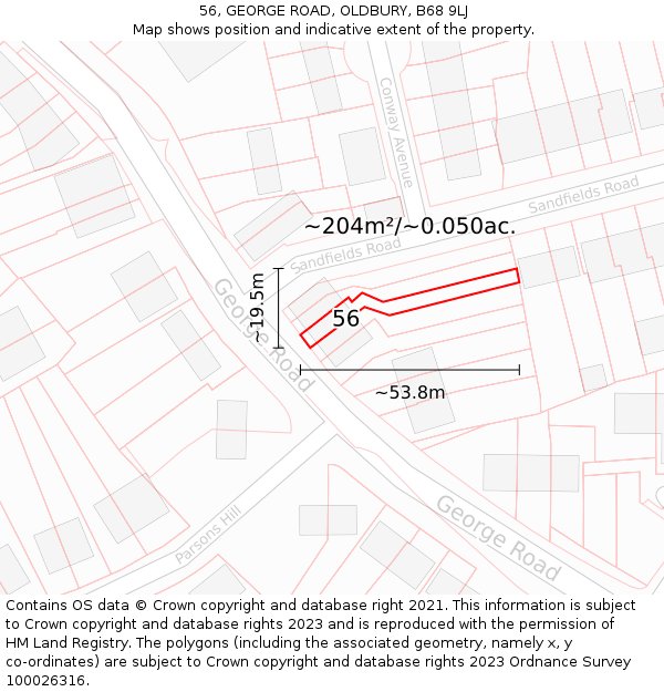 56, GEORGE ROAD, OLDBURY, B68 9LJ: Plot and title map