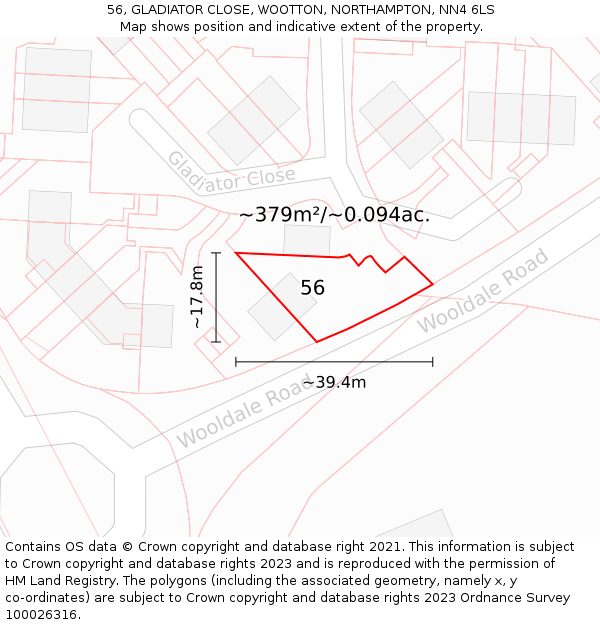 56, GLADIATOR CLOSE, WOOTTON, NORTHAMPTON, NN4 6LS: Plot and title map