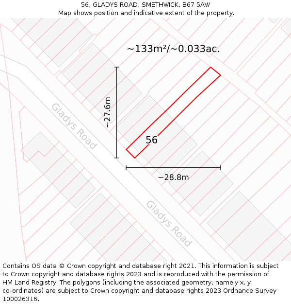 56, GLADYS ROAD, SMETHWICK, B67 5AW: Plot and title map