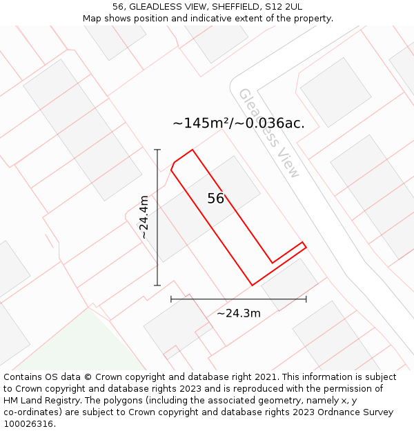 56, GLEADLESS VIEW, SHEFFIELD, S12 2UL: Plot and title map