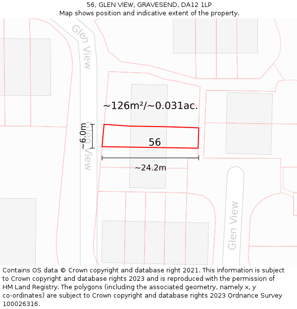 56, GLEN VIEW, GRAVESEND, DA12 1LP: Plot and title map