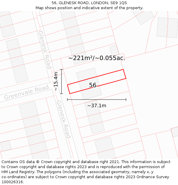 56, GLENESK ROAD, LONDON, SE9 1QS: Plot and title map