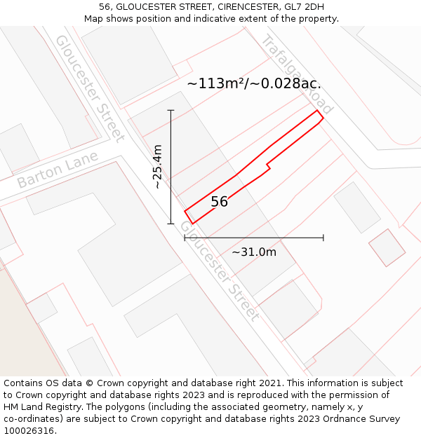 56, GLOUCESTER STREET, CIRENCESTER, GL7 2DH: Plot and title map