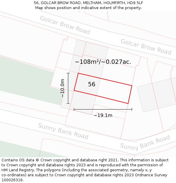 56, GOLCAR BROW ROAD, MELTHAM, HOLMFIRTH, HD9 5LF: Plot and title map