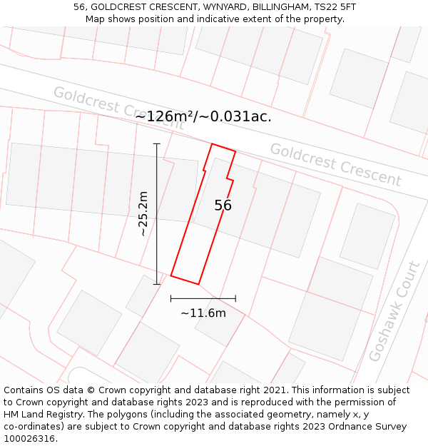 56, GOLDCREST CRESCENT, WYNYARD, BILLINGHAM, TS22 5FT: Plot and title map
